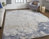 2' X 3' Tan Blue And Beige Abstract Distressed Area Rug