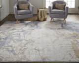 2' X 3' Tan Blue And Beige Abstract Distressed Area Rug