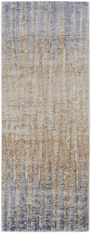 10' Tan and Brown Abstract Power Loom Distressed Non Skid Runner Rug