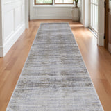 10' Taupe Silver and Tan Abstract Power Loom Non Skid Runner Rug