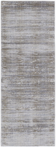 8' Taupe Silver And Tan Abstract Runner Rug