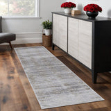 8' Taupe Silver And Tan Abstract Runner Rug