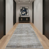 12' Taupe Silver And Tan Abstract Power Loom Runner Rug