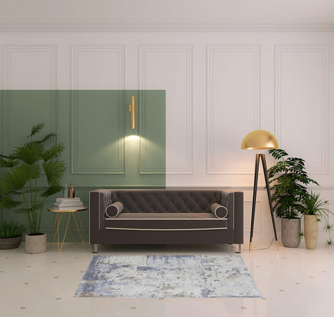 4' X 6' Ivory Gray And Blue Abstract Distressed Area Rug