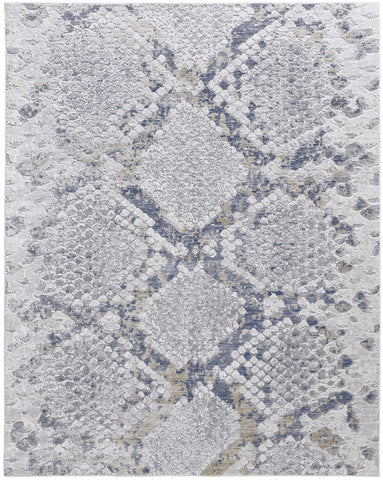 4' X 6' Gray Silver And Blue Geometric Distressed Area Rug