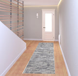 8' Tan Taupe And Gray Abstract Power Loom Distressed Stain Resistant Runner Rug