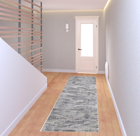 8' Tan Taupe And Gray Abstract Power Loom Distressed Stain Resistant Runner Rug