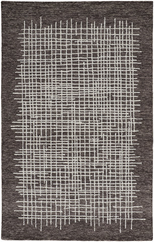 2' X 3' Brown And Ivory Wool Plaid Tufted Handmade Stain Resistant Area Rug