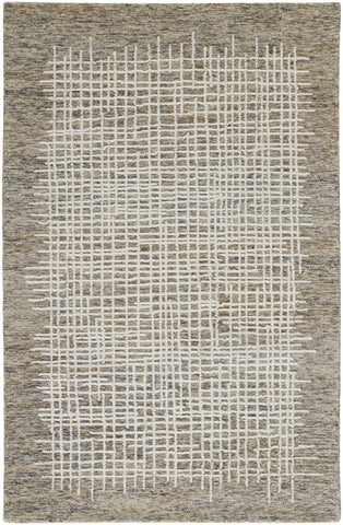 2' X 3' Tan And Ivory Wool Crosshatch Hand Tufted Area Rug