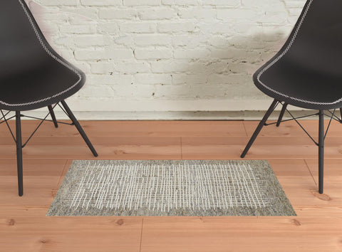 2' X 3' Tan And Ivory Wool Crosshatch Hand Tufted Area Rug