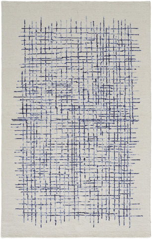 4' X 6' Ivory and Blue Wool Crosshatch Hand Tufted Area Rug