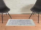 2' X 3' Ivory And Blue Wool Crosshatch Hand Tufted Area Rug