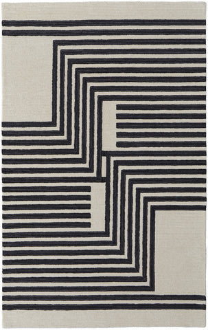 4' X 6' Gray And Black Wool Abstract Geometric Hand Tufted Area Rug
