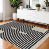 4' X 6' Gray And Black Wool Abstract Geometric Hand Tufted Area Rug