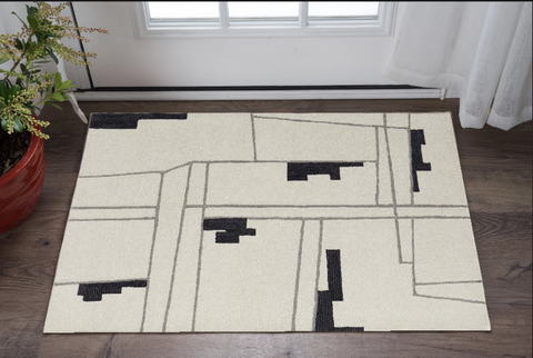 2' X 3' Gray and Ivory Wool Abstract Hand Tufted Area Rug