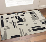 2' X 3' Ivory Black And Gray Wool Abstract Hand Tufted Area Rug