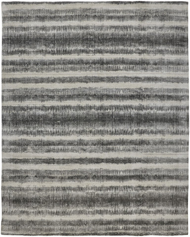 2' X 3' Gray and Black Abstract Hand Woven Area Rug