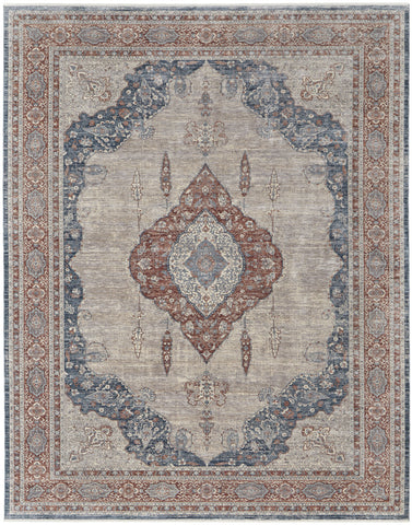 5' X 7' Gray Red And Blue Floral Area Rug