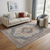 5' X 7' Gray Red And Blue Floral Area Rug