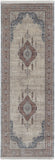 8' Gray Red And Blue Floral Runner Rug With Fringe