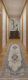 12' Gray Red And Blue Floral Power Loom Runner Rug