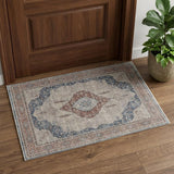 2' X 3' Gray Red And Blue Floral Area Rug
