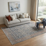 5' X 7' Blue Beige And Red Floral Area Rug