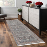 8' Blue Beige And Red Floral Runner Rug