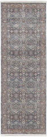 12' Blue And Red Floral Power Loom Runner Rug