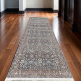 12' Blue Beige And Red Floral Runner Rug
