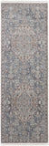 8' Blue and Ivory Floral Power Loom Runner Rug With Fringe