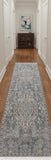 12' Blue And Ivory Floral Power Loom Runner Rug