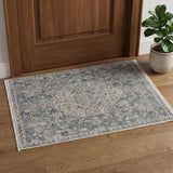 2' X 3' Blue and Ivory Floral Power Loom Area Rug