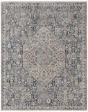8' X 10' Teal and Ivory Floral Washable Non Skid Indoor Outdoor Area Rug