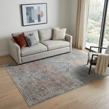 5' X 7' Blue Red And Gray Floral Area Rug
