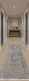 12' Blue Red And Gray Floral Power Loom Runner Rug