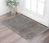 2' X 3' Blue Red And Gray Floral Area Rug
