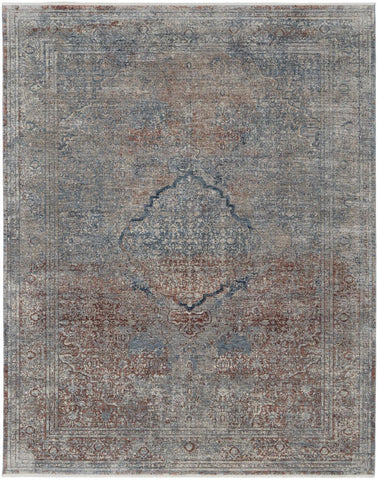 6' X 9' Ivory Blue And Gray Seashell and Coral Non Skid Area Rug
