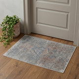 2' X 3' Blue Red And Gray Floral Area Rug