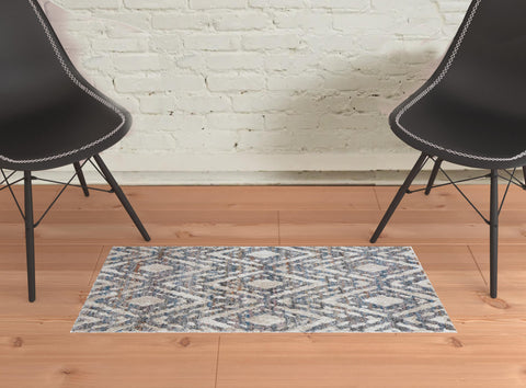 2' X 3' Ivory Gray And Taupe Geometric Power Loom Stain Resistant Area Rug