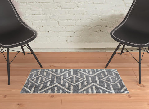 2' X 3' Gray And Ivory Geometric Power Loom Stain Resistant Area Rug
