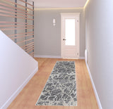 8' Gray And Ivory Abstract Power Loom Stain Resistant Runner Rug