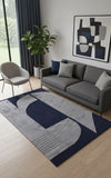 5' X 8' Blue And Silver Wool Geometric Tufted Handmade Area Rug