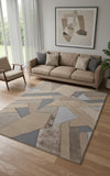 5' X 8' Tan Brown And Blue Wool Geometric Tufted Handmade Area Rug