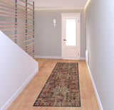 8' Red Tan And Black Abstract Power Loom Distressed Stain Resistant Runner Rug