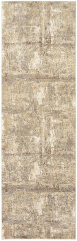 8' Tan Ivory And Brown Abstract Distressed Runner Rug