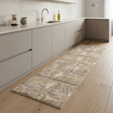 8' Tan Ivory And Brown Abstract Distressed Runner Rug