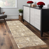 8' Tan Ivory And Brown Abstract Distressed Runner Rug