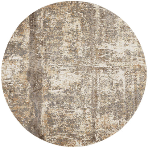 8' Tan Ivory And Brown Abstract Round Rug