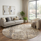 8' Tan Ivory And Brown Abstract Round Rug